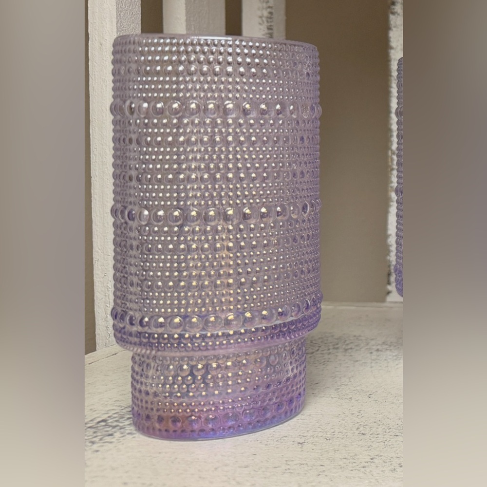 BKLYN Steel Co. Beaded Iridescent Iris Glass 16 oz Tumblers set (6). - Picture 2 of 5